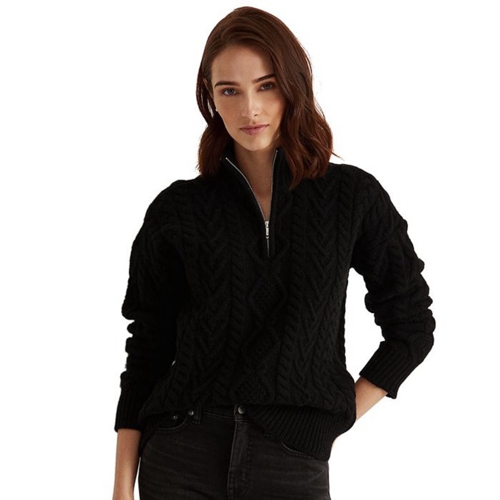 Ralph Lauren Cable-Knit Cashmere Blend Half-Zip Sweater - Size XS